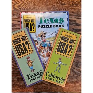 Highlights Which Way USA Texas Puzzle Book and Texas California State Maps Set